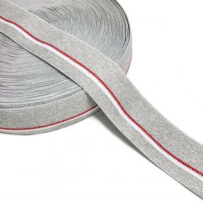 Elastic 4 cm RED STRIPE light grey