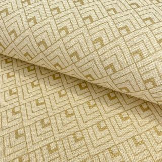 Decoration fabric Linenlook Art deco cubes light yellow metallic premium
