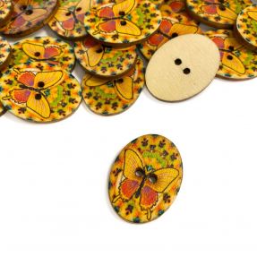 Wooden button Butterfly yellow