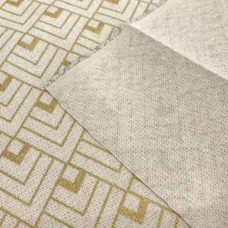 Decoration fabric Linenlook Art deco cubes ecru metallic premium