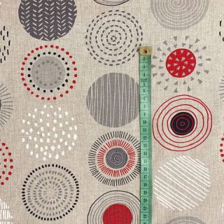Decoration fabric Linenlook Hand drawn circles red
