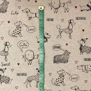 Decoration fabric Linenlook Sweet doggie friends