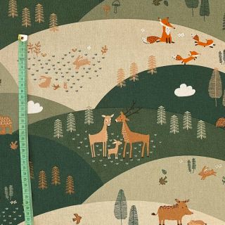Decoration fabric Linenlook Mountain forest animals