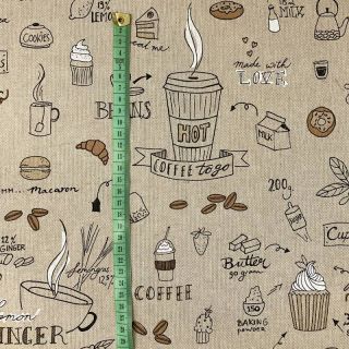 Decoration fabric Linenlook Coffee and cake