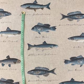 Decoration fabric Linenlook Fish vintage