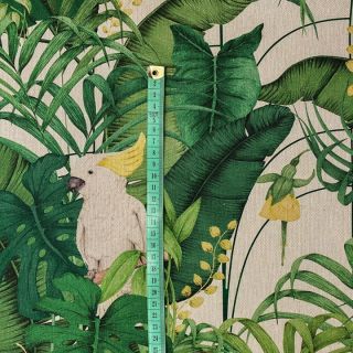 Decoration fabric Linenlook premium Royal Cockatoo green digital print