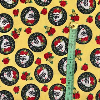 Cotton fabric FRIDA Hearts skull digital print