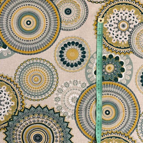 Decoration fabric Linenlook Geometric mandala green