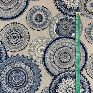 Decoration fabric Linenlook Geometric mandala blue