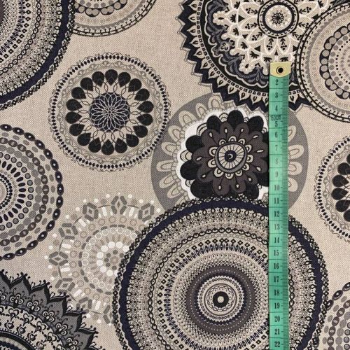 Decoration fabric Linenlook Geometric mandala anthracite