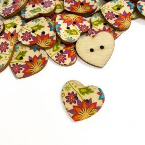 Wooden button Heart Zinnia