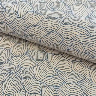 Decoration fabric Linenlook Hand drawn wave petrol