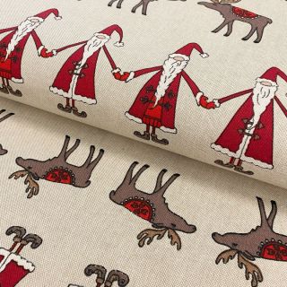 Decoration fabric Linenlook Santa and moose