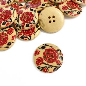 Wooden button Round Rose