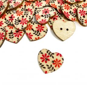 Wooden button Heart Flower