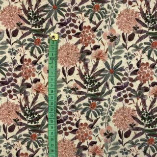 Jersey Cotton-Linen Flowers ecru green digital print