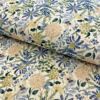 Jersey Cotton-Linen Flowers ecru blue digital print
