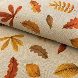 Decoration fabric Linenlook Watercolor falling leaves