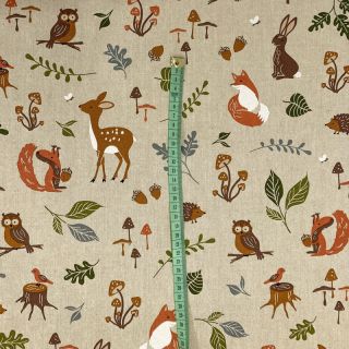 Decoration fabric Linenlook Forest wood animals