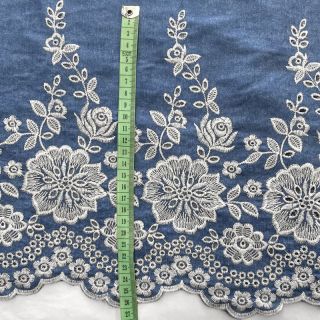 Cotton fabric JEANS Flower border light blue