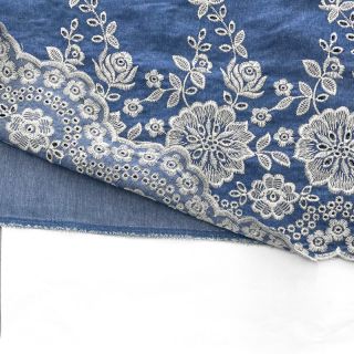 Cotton fabric JEANS Flower border light blue