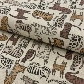 Decoration fabric Linenlook Cat wildlife art