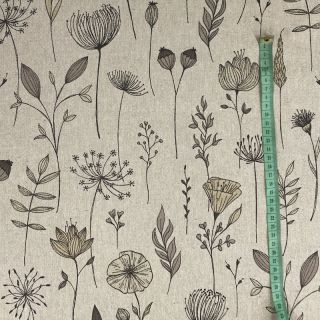 Decoration fabric Linenlook Handdrawn flowers