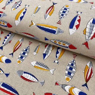 Decoration fabric Linenlook Fish decor