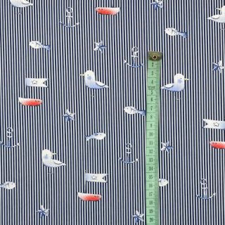 Cotton fabric Seagull navy digital print