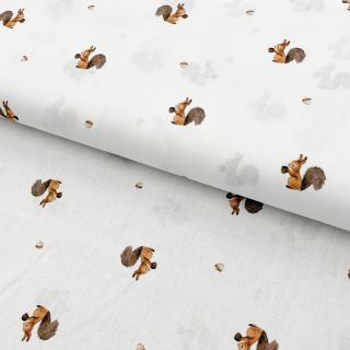 Cotton fabric Squirrel white digital print
