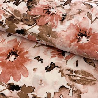 Viscose RADIANCE Watercolor flowers coral