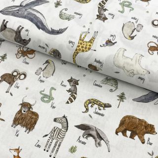 Cotton fabric Animal dictionary white digital print