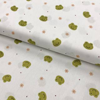 Cotton fabric Frogs white ORGANIC