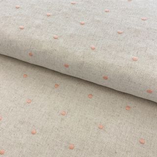 Linen viscose embroidery Dots rose
