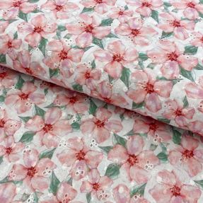 Cotton fabric Embroidery Flowie white digital print