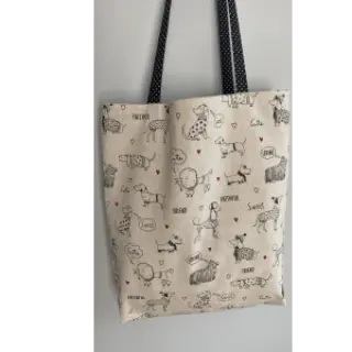 Decoration fabric Linenlook Sweet doggie friends