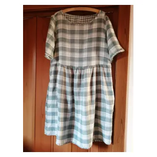 Double gauze/muslin Double sided CHECKS MINI green