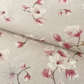 Decoration fabric Linenlook Floral magnolia bloom