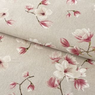 Decoration fabric Linenlook Floral magnolia bloom