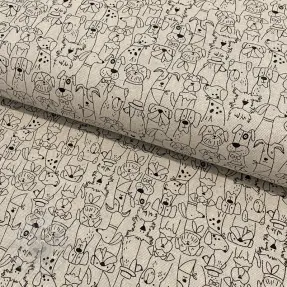 Decoration fabric Linenlook Dog cartoon line