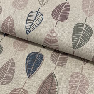 Decoration fabric Linenlook Scandi retro leaf