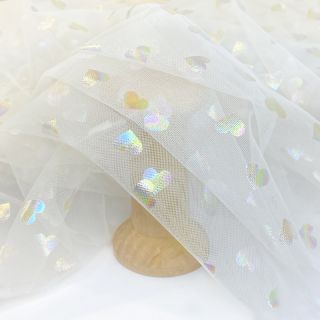 Tulle netting Rainbow HEARTS off white