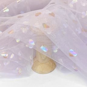Tulle netting Rainbow HEARTS lilac
