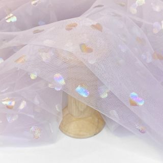 Tulle netting Rainbow HEARTS lilac