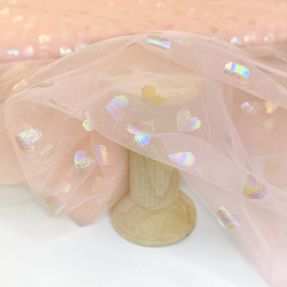 Tulle netting Rainbow HEARTS light pink