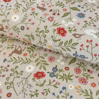 Decoration fabric Linenlook Floral animal garden