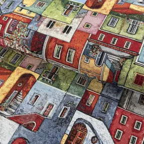 Decoration fabric GOBELIN PREMIUM Happy colourful village