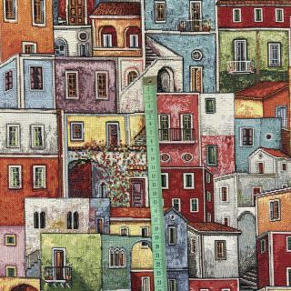 Decoration fabric GOBELIN Happy colourful village