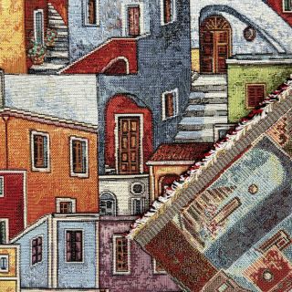 Decoration fabric GOBELIN PREMIUM Happy colourful village