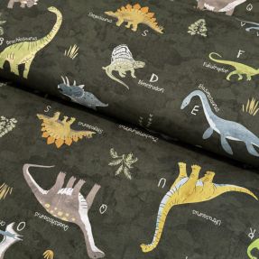Cotton fabric Dino tiles army green digital print